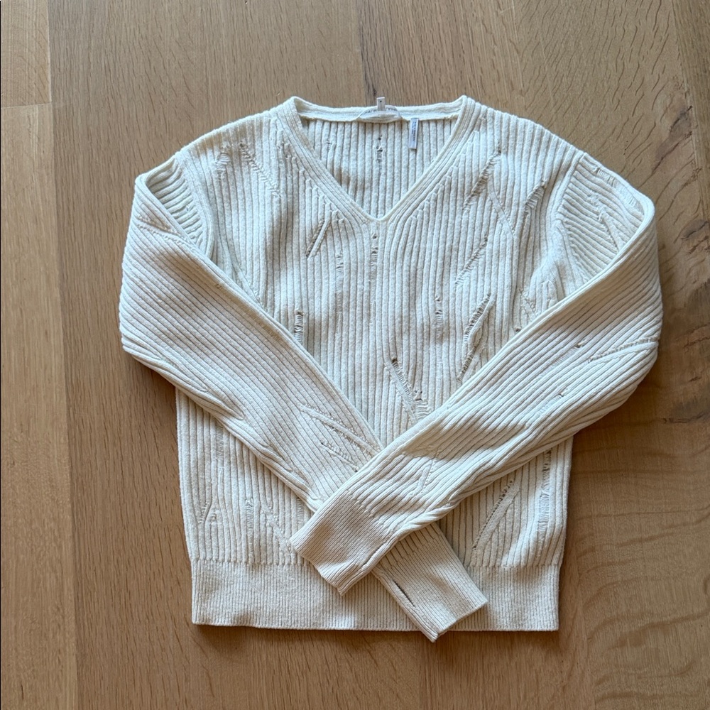 Helmut Lang Cream V-Neck Ribbed Sweater - Women